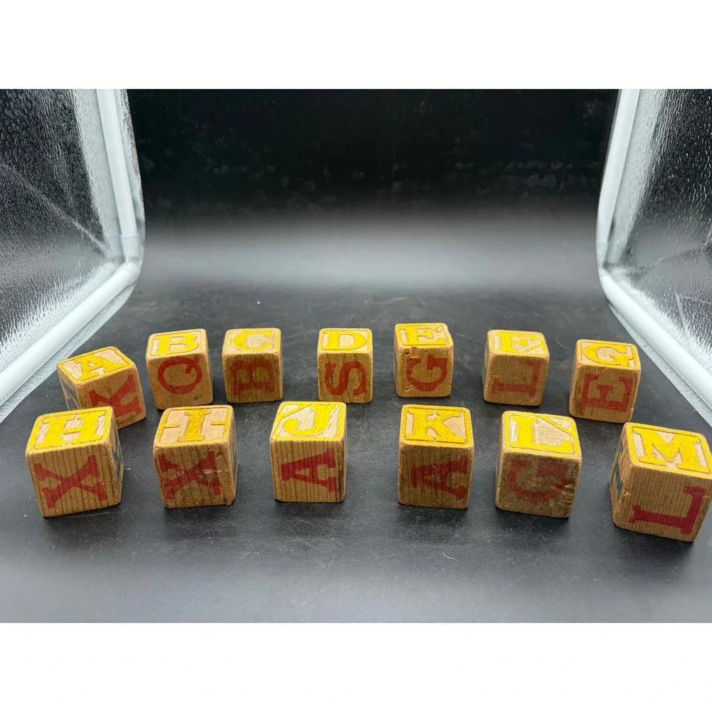 Vintage Wooden Alphabet Number‎ Blocks Set Antique Primitive Nursery Decor Toy